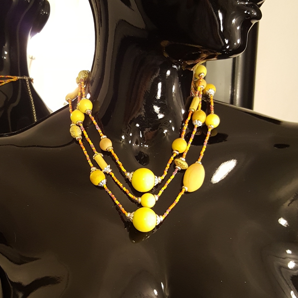 MIXIT Yellow Beaded Necklace with Adjustable Link